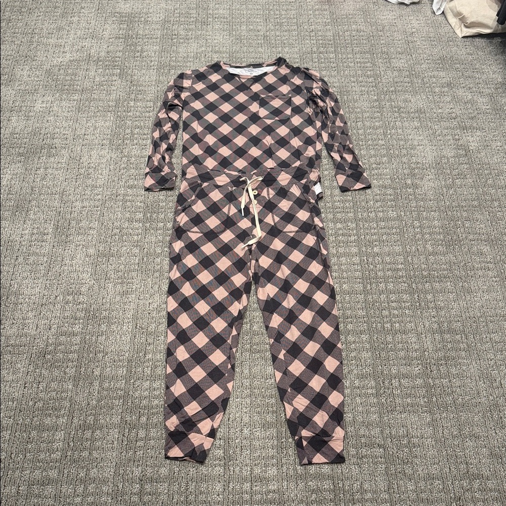 Cozy cream& Black Buffalo Check Pajama Set lates by Kate long sleeve